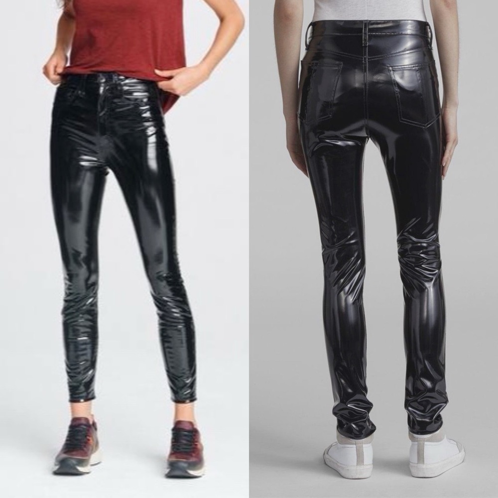 Rag & Bone High Rise Vinyl Skinny Pants Black